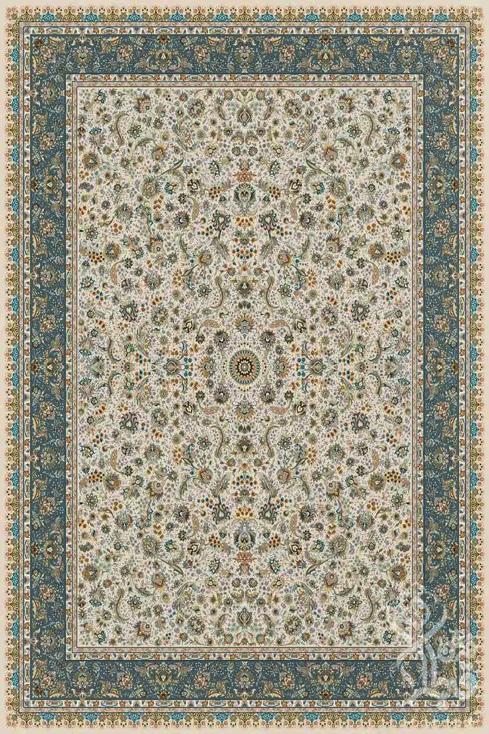 فرش قیطران 1500 شانه کلکسیون 1500 شانه طرح آبتین زمینه کرم (برجسته)