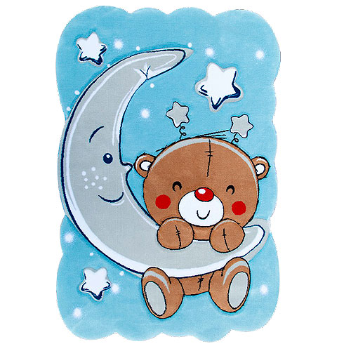 فرش زرباف سه بعدی پرزبلند طرح خرس و ماه زمینه آبی (شگی)