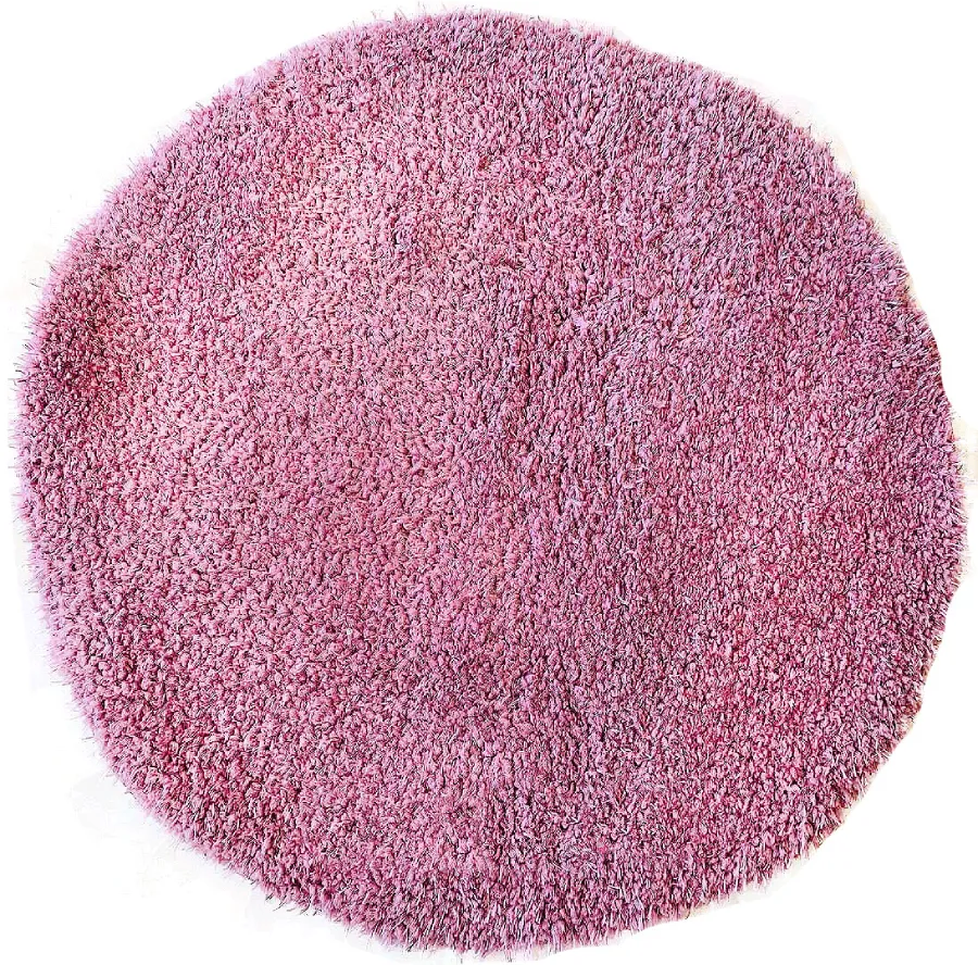 فرش آدینا پرزبلند گرد رنگ صورتی (شگی)