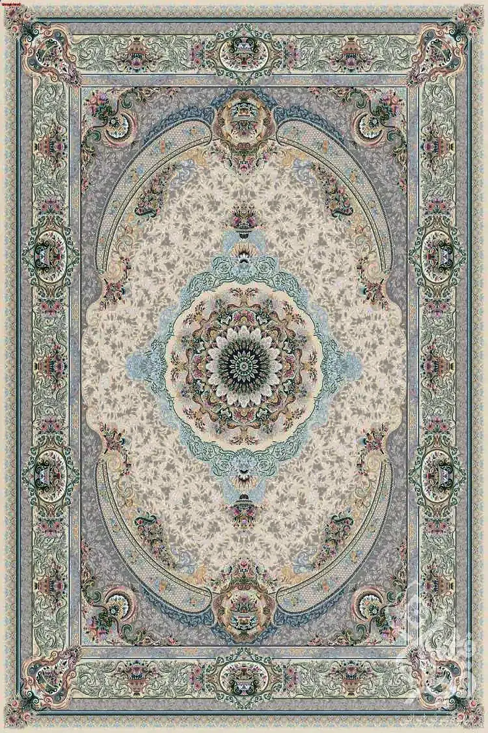 فرش قیطران 1200 شانه کلکسیون نوال طرح یاس زمینه کرم هایبالک (برجسته)