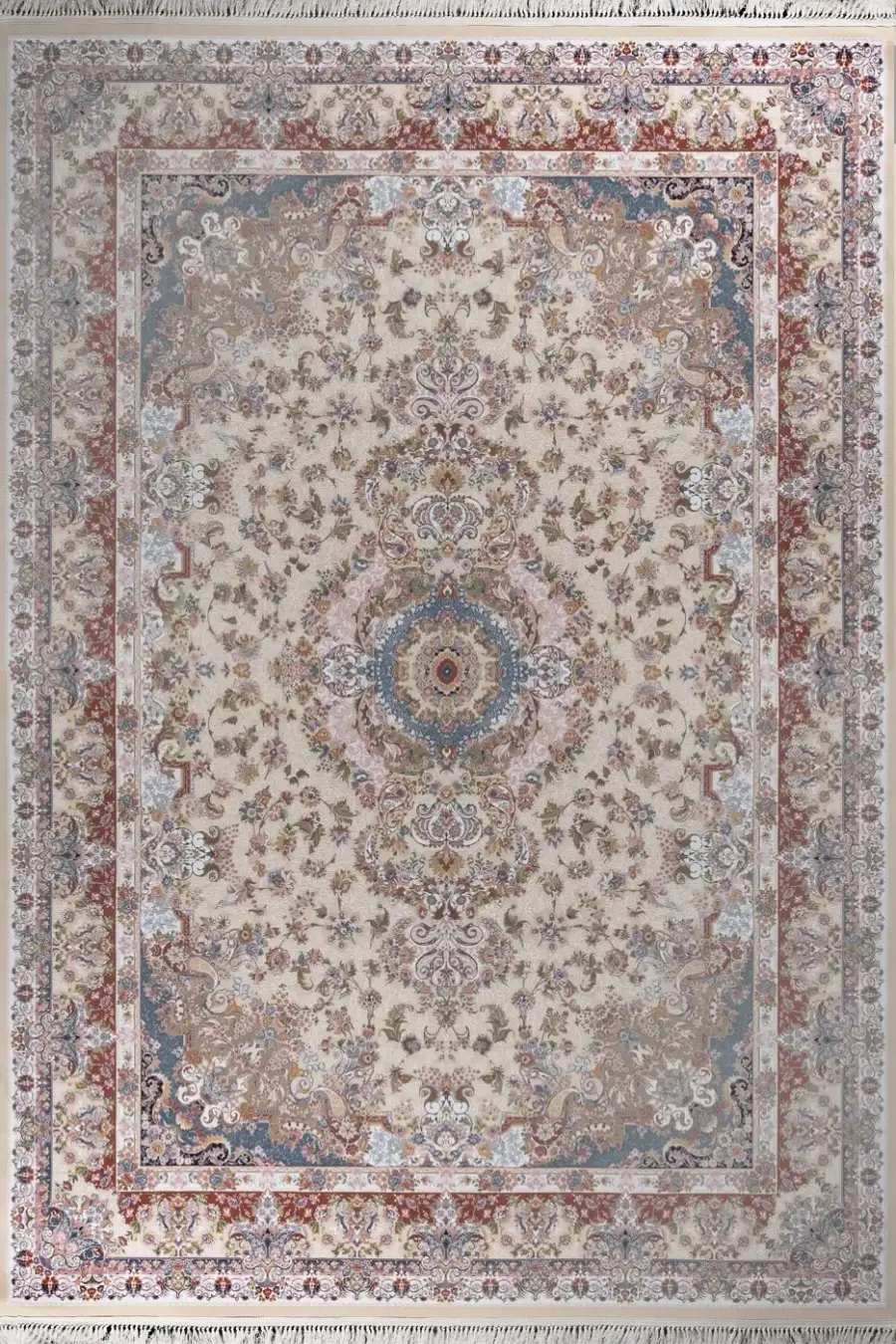 فرش بهشتی 1200 شانه کلکسیون تبریز کد 1444 زمینه کرم (برجسته)