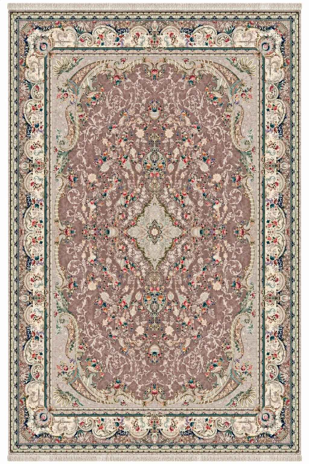 فرش قیطران 1500 شانه طرح مهرآیین کلکسیون فردوس گل برجسته