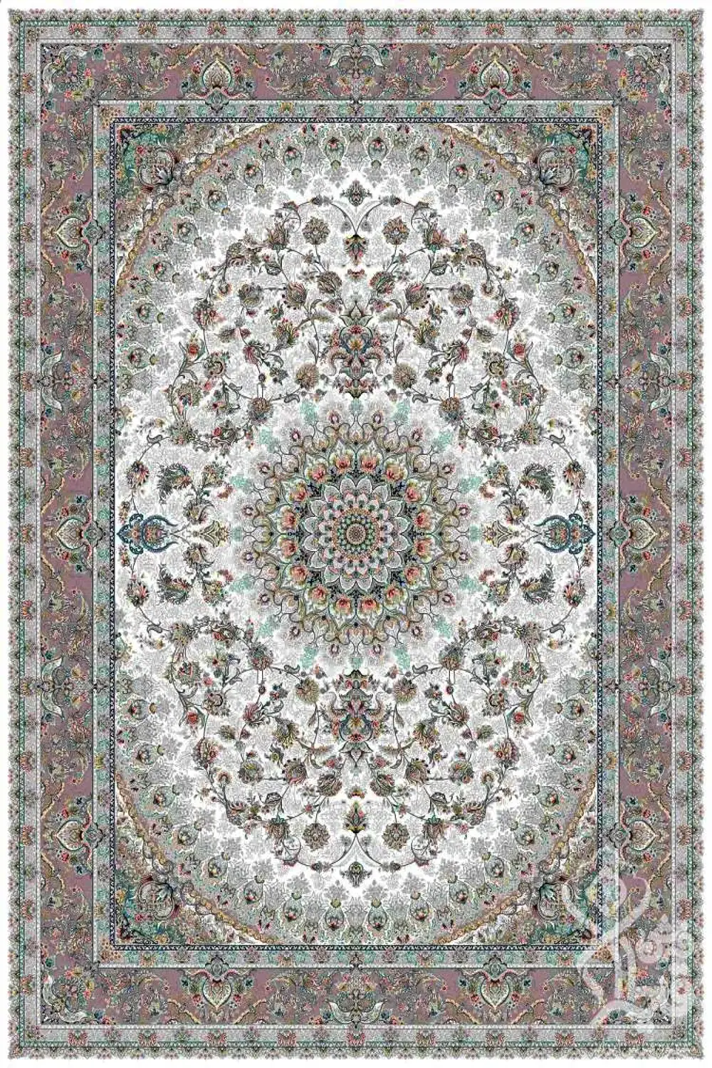 فرش قیطران 1200 شانه کلکسیون پارادایس طرح اکام زمینه کرم (برجسته)