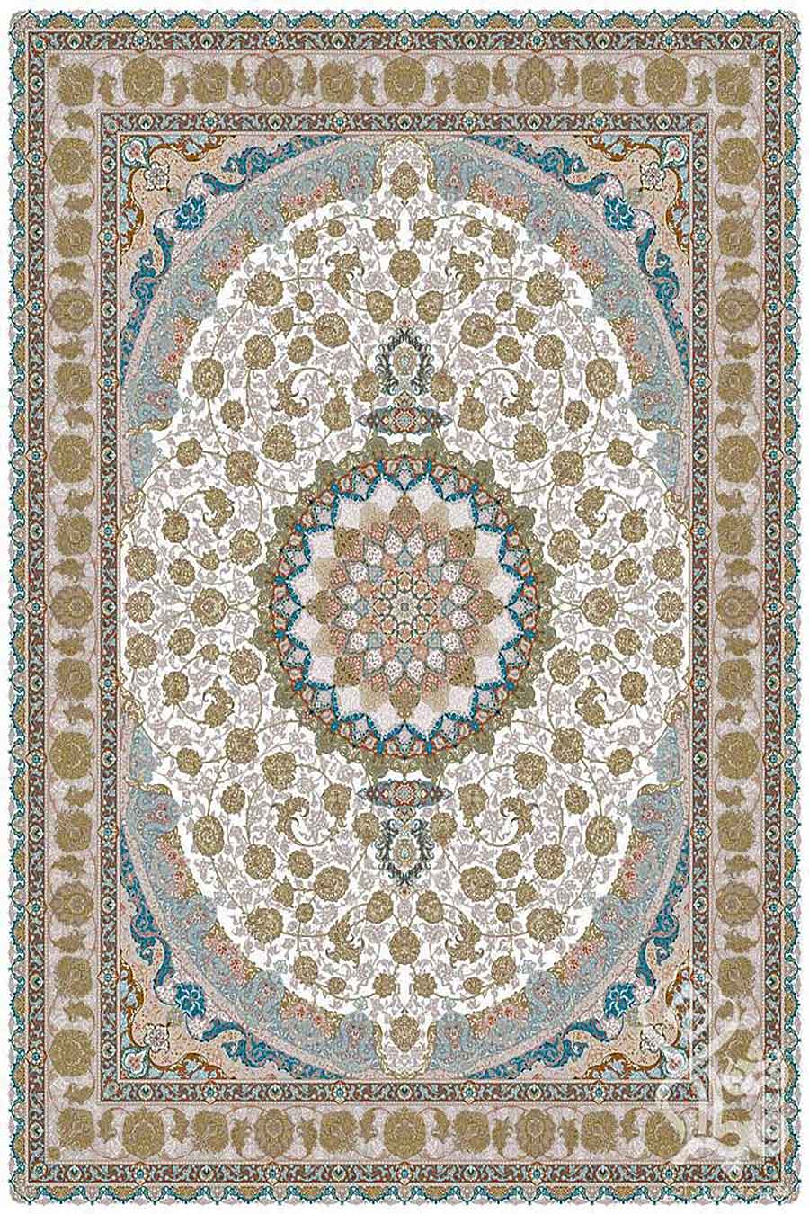 فرش قیطران 1200 شانه کلکسیون مهناز طرح سارا گل برجسته با تراکم 3600 و نخ آکرلیک آلمان