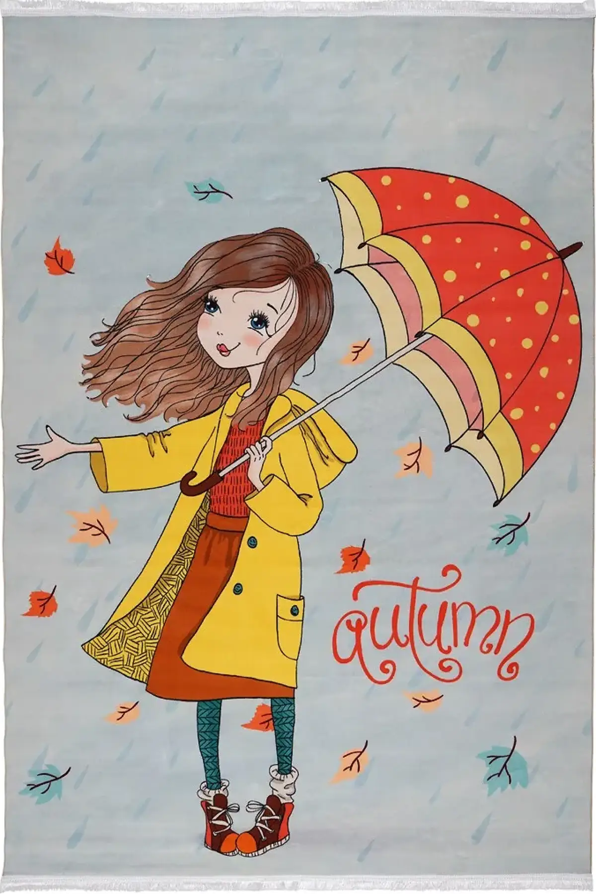 فرش محتشم اتاق کودک طرح باد پاییزی کد 101215 زمینه آبی (غیربرجسته)