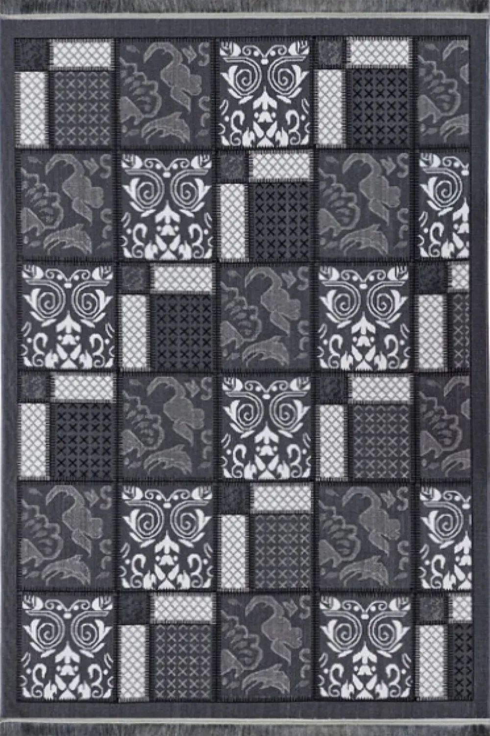 گلیم ماشینی جزیره طرح چهل نگین زمینه طوسی (غیربرجسته)