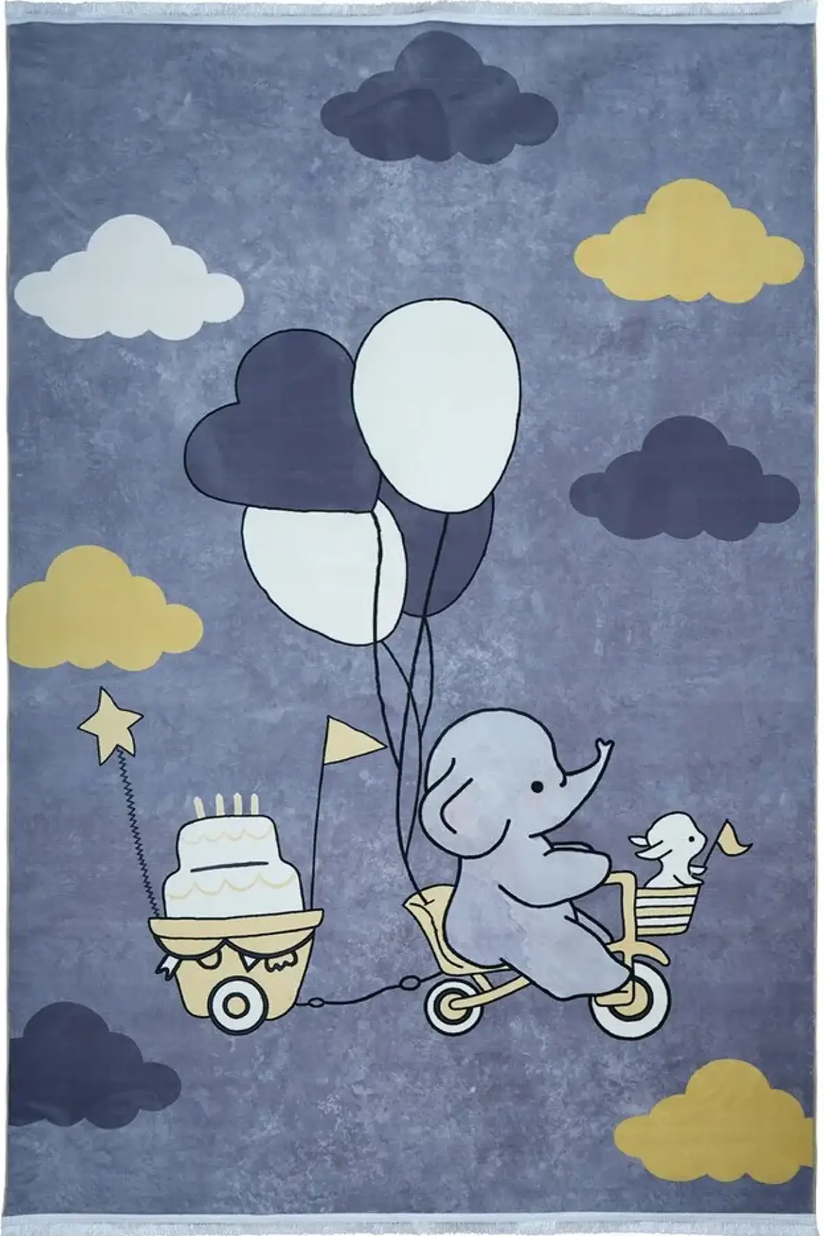 فرش محتشم اتاق کودک طرح تولد کد 101261 زمینه خاکستری (غیربرجسته)