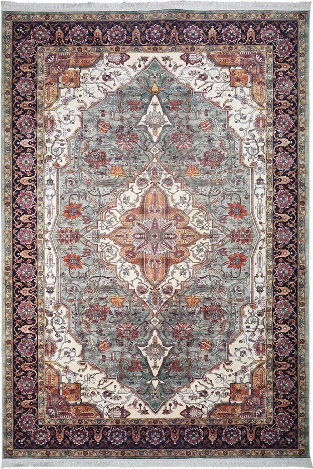 فرش محتشم 1000 شانه کلکسیون سنتی کد 100354 زمینه سبز (غیربرجسته)