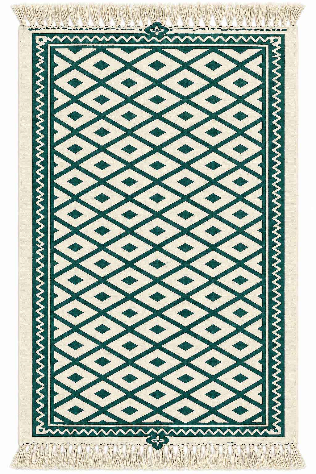 زیلو سنتی یزد طرح لوزی رنگ سبز-سفید (دورو)