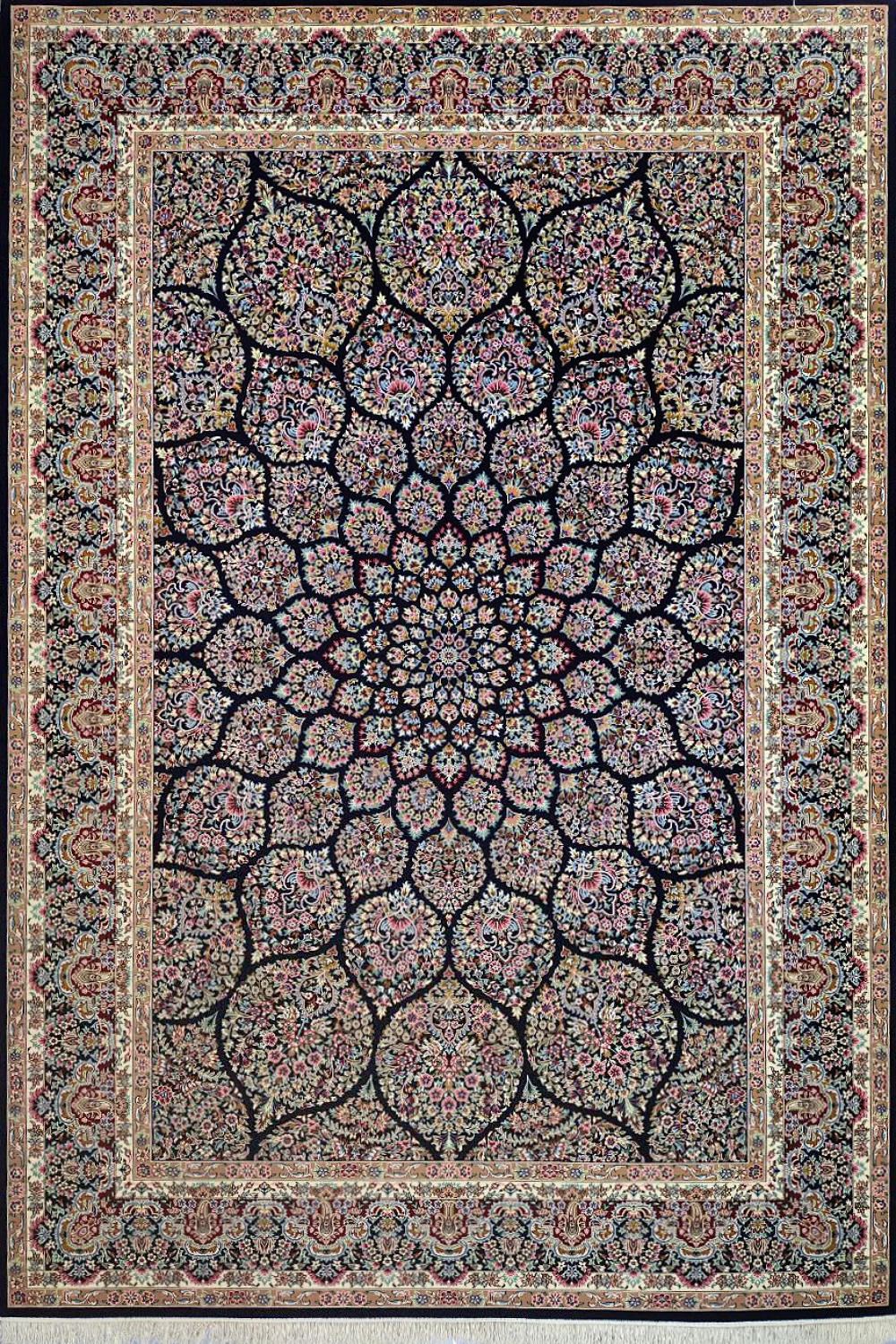 فرش ستاره کویر یزد 500 شانه کلکسیون ایساتیس کد IA زمینه سورمه ای (غیربرجسته)