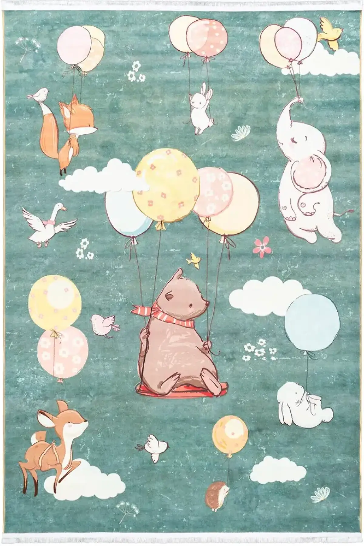 فرش محتشم اتاق کودک طرح بالن سوار کد 25KM0080 زمینه سبز (غیربرجسته)