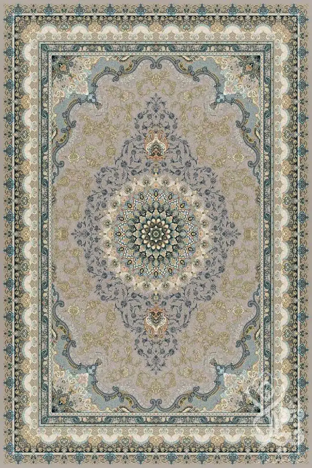 فرش قیطران 1500 شانه کلکسیون 1500 شانه طرح پارامیس زمینه نسکافه ای (برجسته)