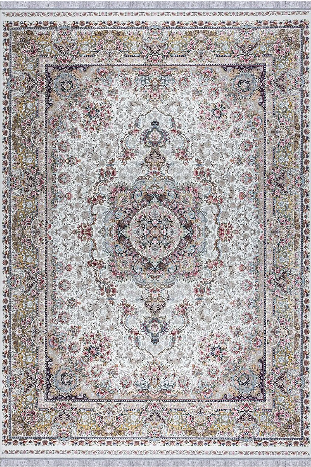 فرش مهدیان 1500 شانه کلکسیون والری کد 50301 زمینه کرم (برجسته)