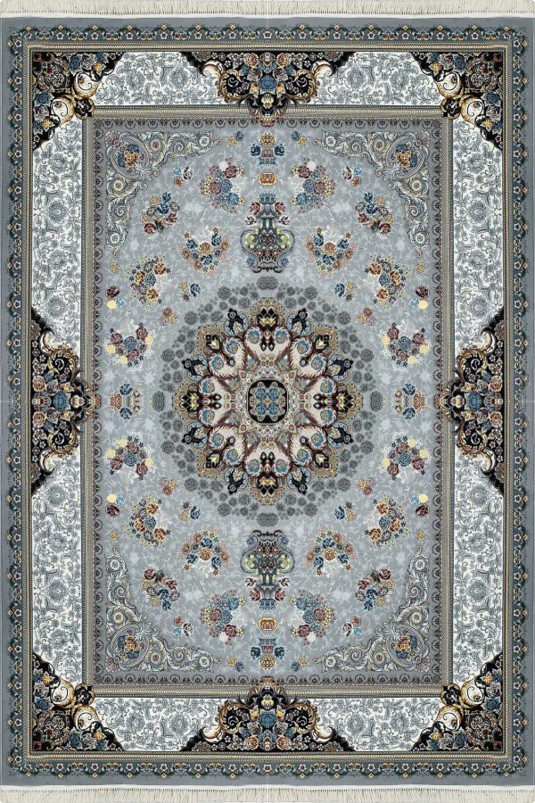 فرش کاشان 700 شانه طرح پناه زمینه نقره ای (غیربرجسته)