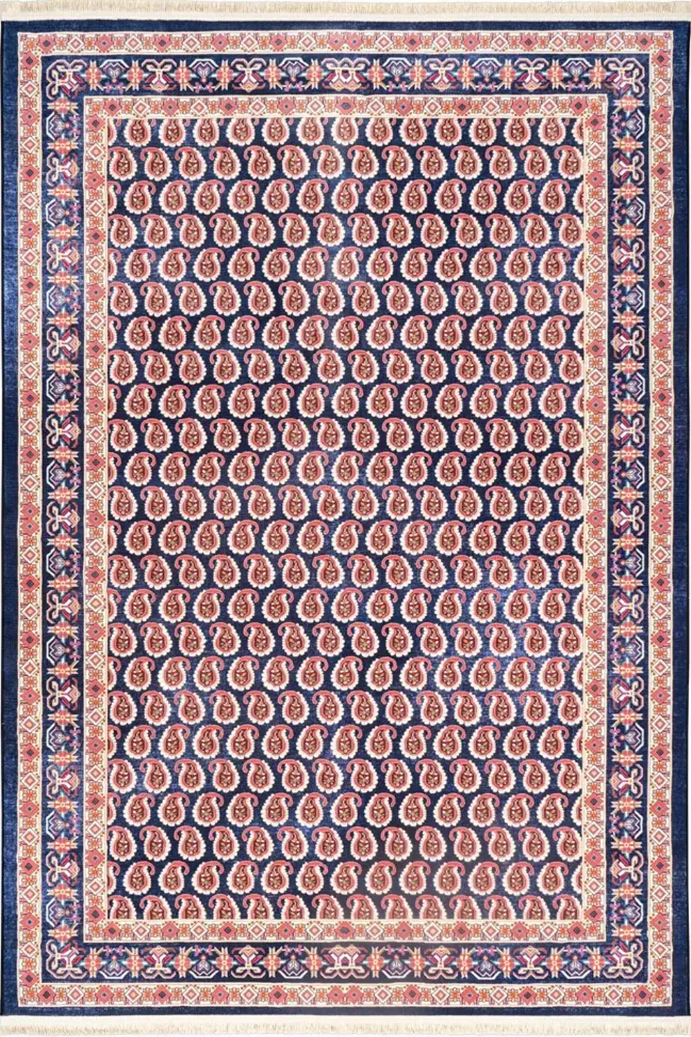 فرش محتشم 1000 شانه کلکسیون سنتی کد 25CS0180 زمینه سورمه ای (غیربرجسته)