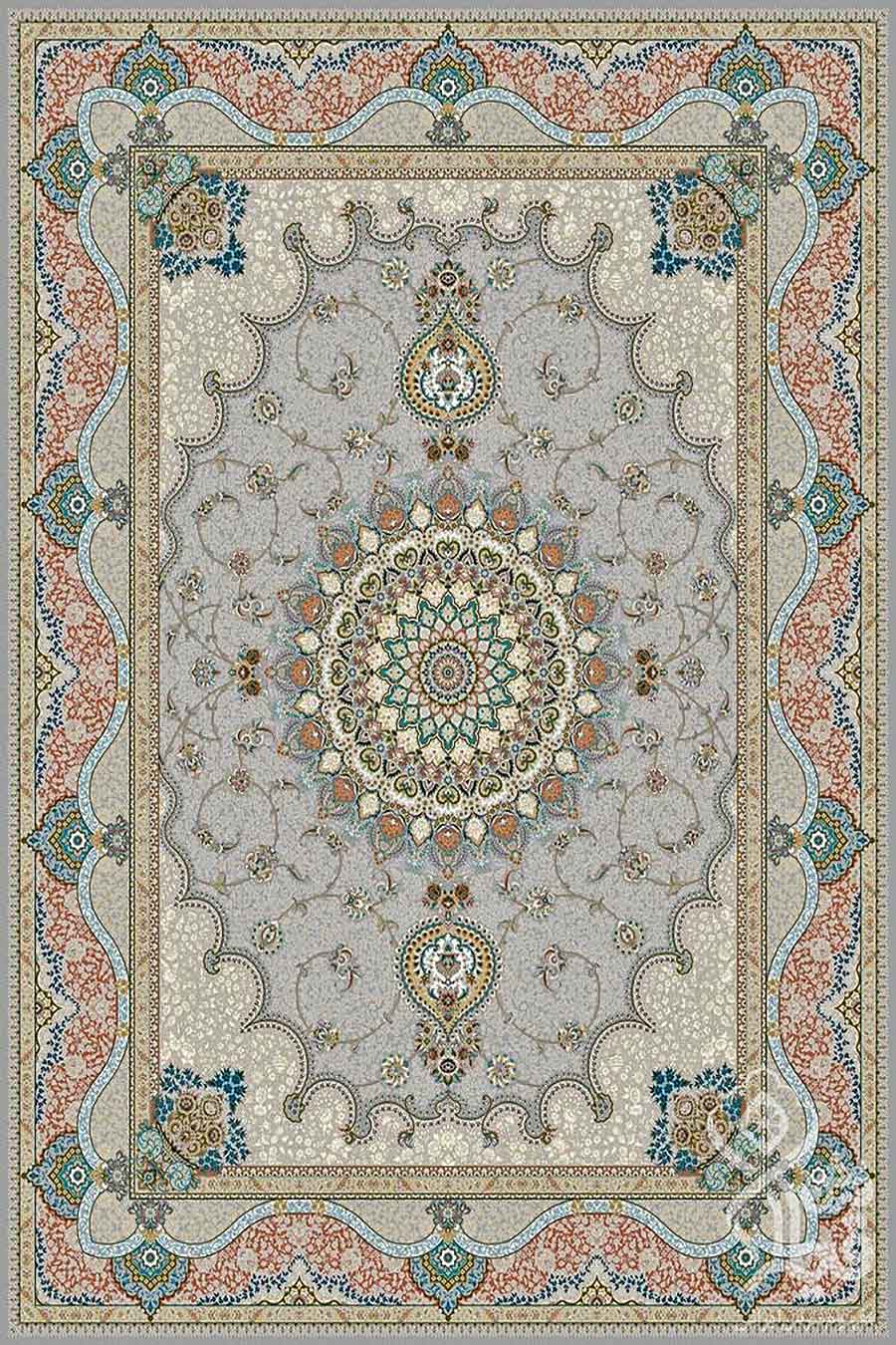 فرش قیطران 1200 شانه کلکسیون مهناز طرح مانی زمینه فیلی و نوک مدادی | فرش گل برجسته قیطران با تراکم 3600