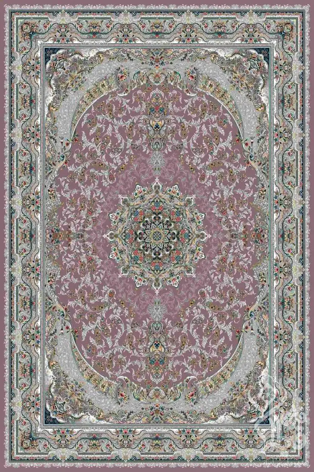 فرش قیطران 1200 شانه کلکسیون پارادایس طرح کارلوف زمینه متالیک (برجسته)