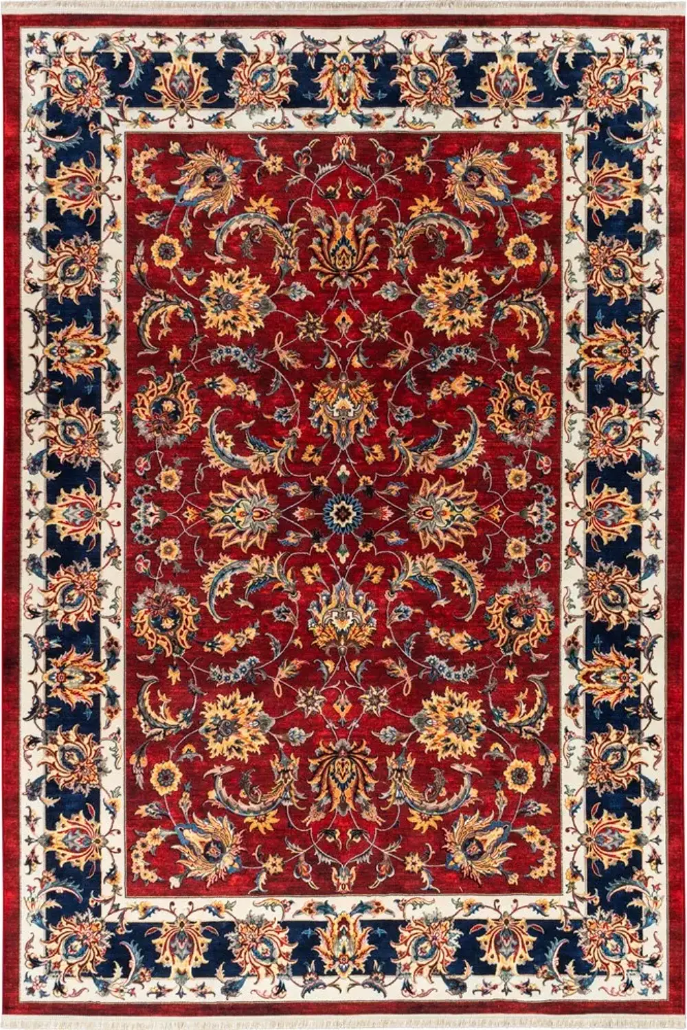 فرش محتشم 1000 شانه کلکسیون سنتی کد 25CS0370 زمینه لاکی (غیربرجسته)