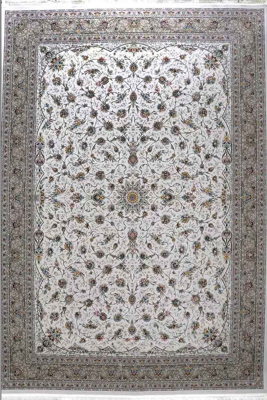 فرش مشهد 1700 شانه کد 817258 زمینه کرم-موشی (برجسته)