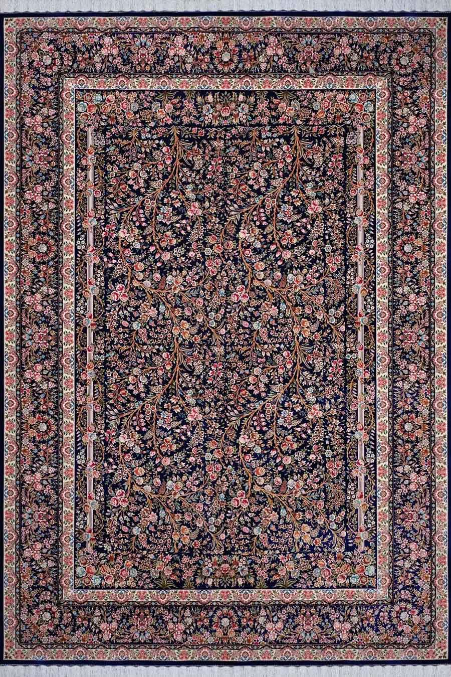 فرش بهشتی تبریز 1500 شانه کلکسیون نگارین ابریشمی کد 2113 زمینه مشکی