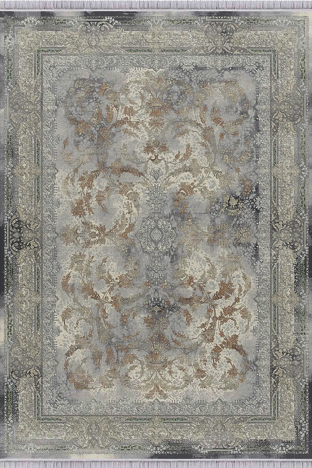 فرش مهدیان 1500 شانه کلکسیون حریر و طلاکوب طرح لونا زمینه مسی (برجسته)