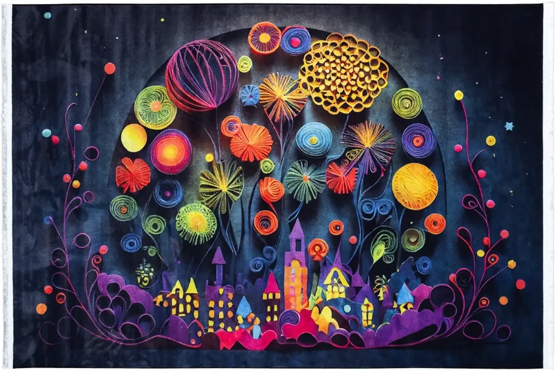 فرش محتشم اتاق کودک طرح گل و گلخانه کد 25KM0010 زمینه خاکستری (غیربرجسته)