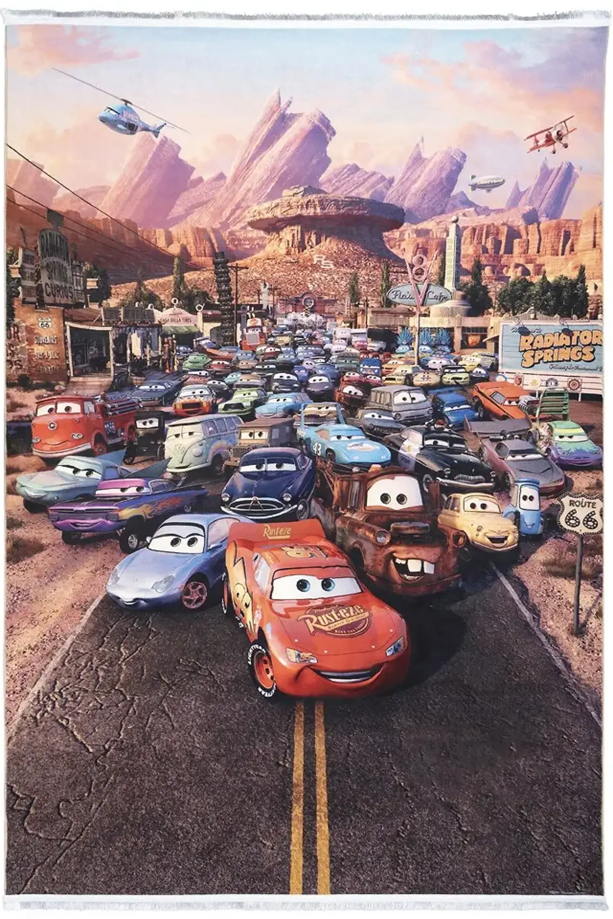 فرش محتشم اتاق کودک طرح ماشین ها کد 101272 زمینه تمام رنگ (غیربرجسته)