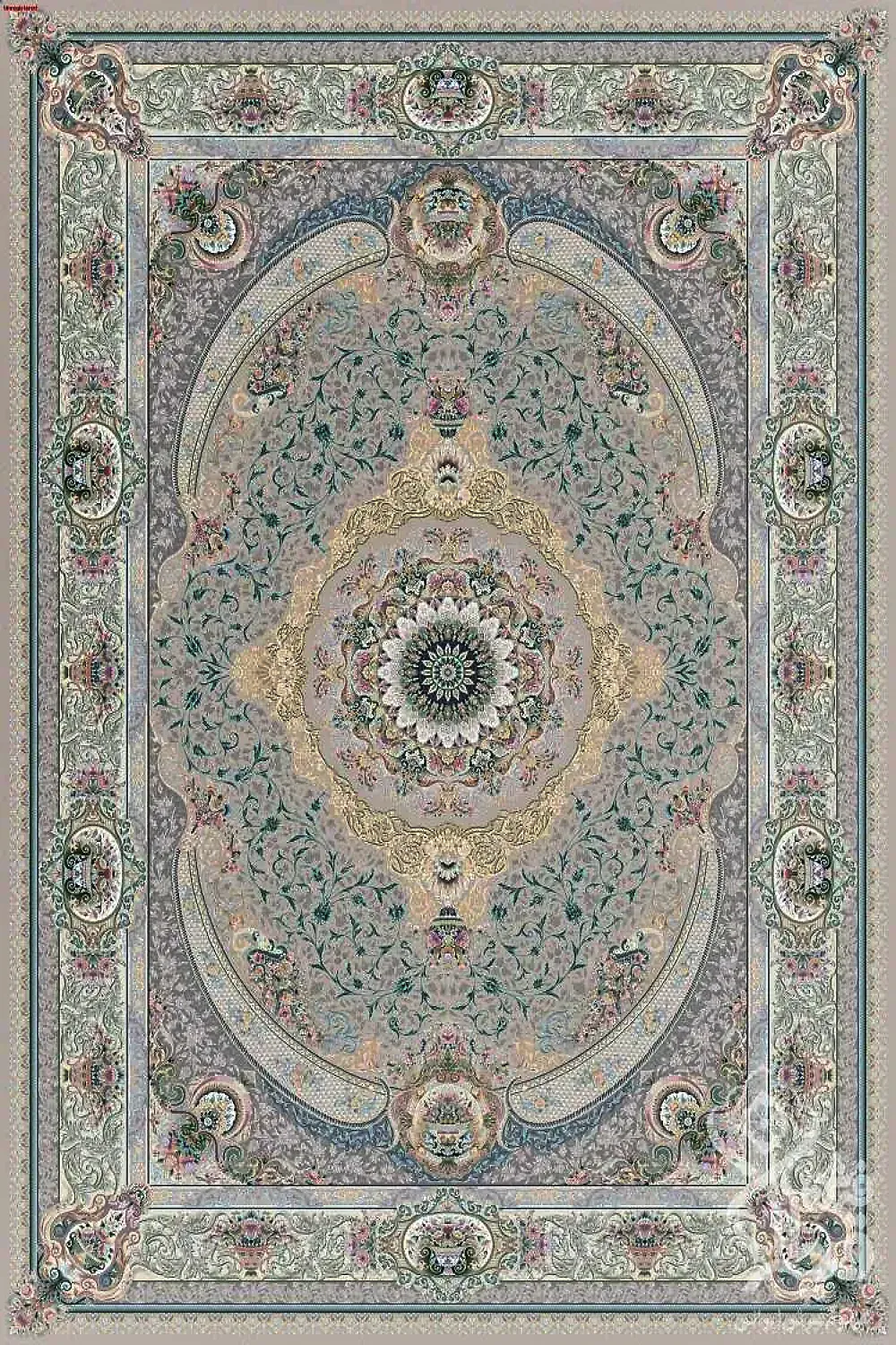 فرش قیطران 1200 شانه کلکسیون نوال طرح یاس زمینه کرم (برجسته)