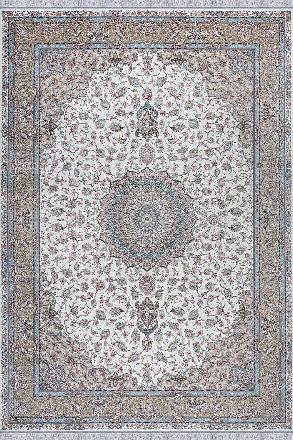 فرش مهدیان 1500 شانه کلکسیون والری کد 50201 زمینه کرم (برجسته)