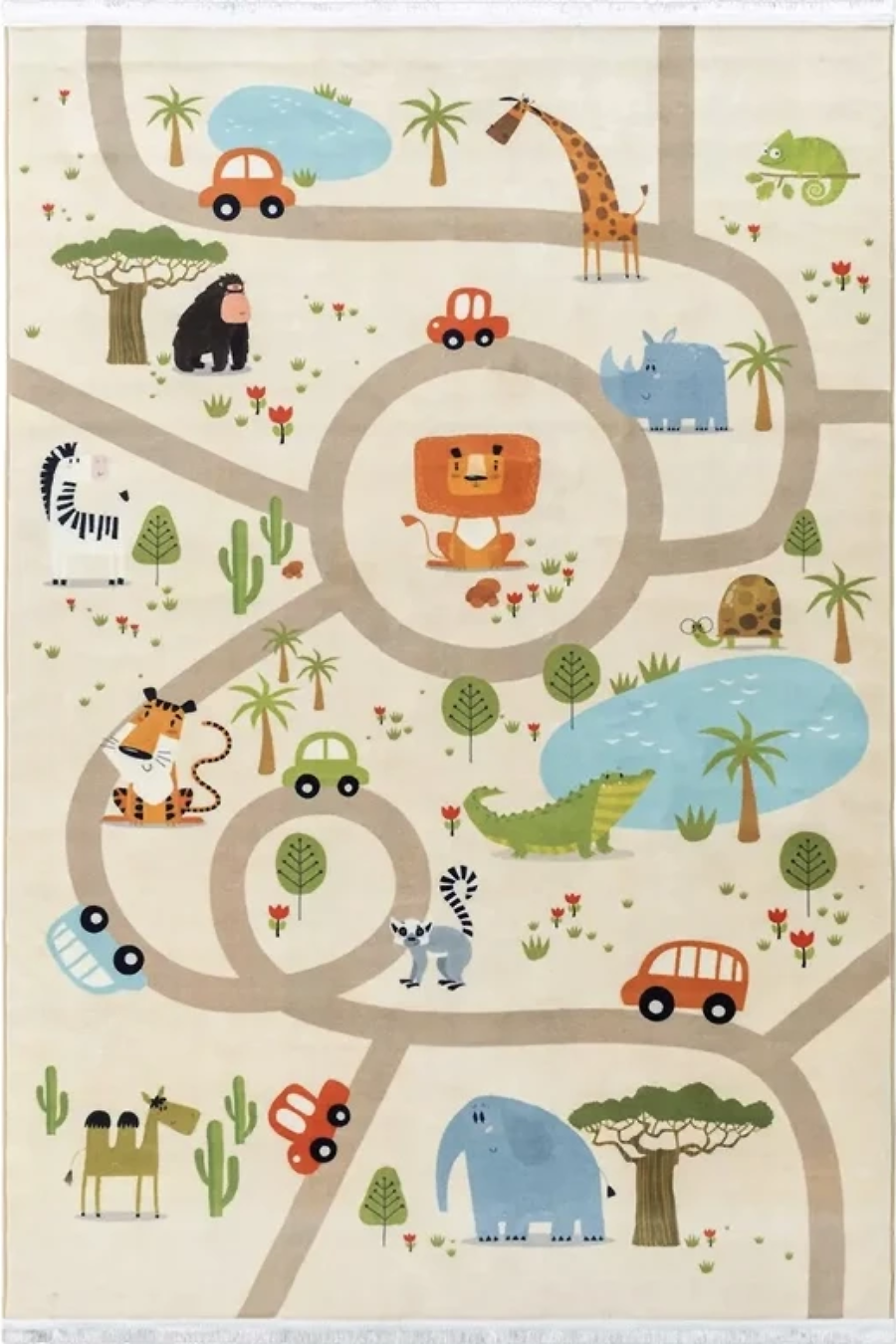 فرش محتشم اتاق کودک طرح جاده ماجراجویی کد 101291 زمینه کرم (غیربرجسته)