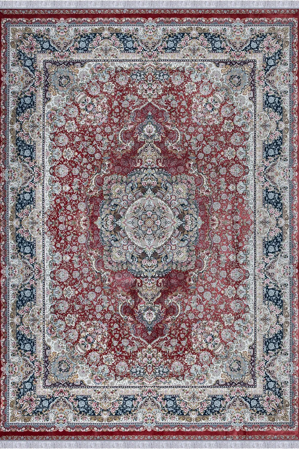 فرش مهدیان 1500 شانه کلکسیون والری کد 50304 زمینه لاکی (برجسته)