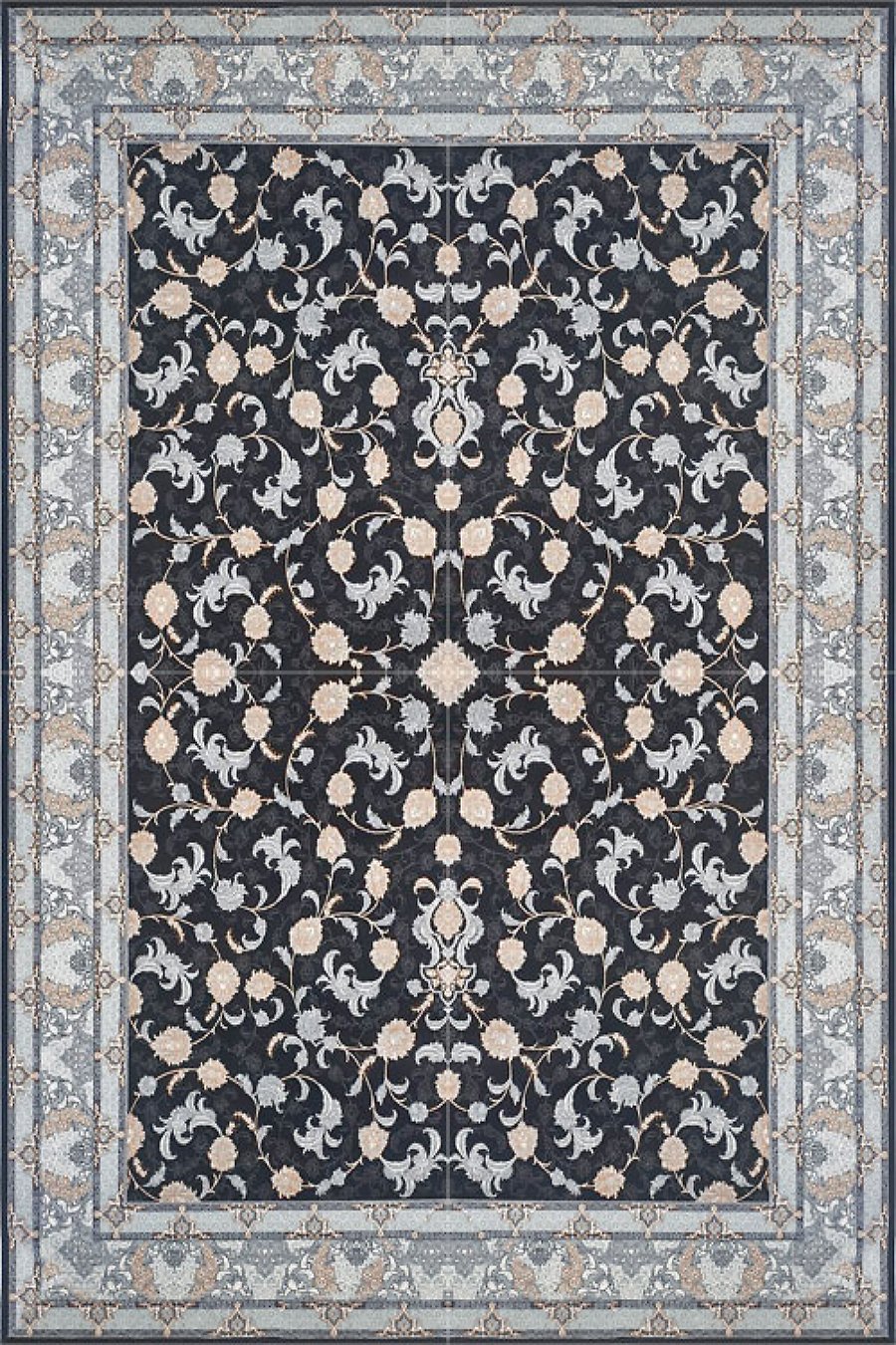 فرش ستاره پانیذ 700 شانه تماشا زمینه سورمه ای طلاکوب (غیربرجسته)