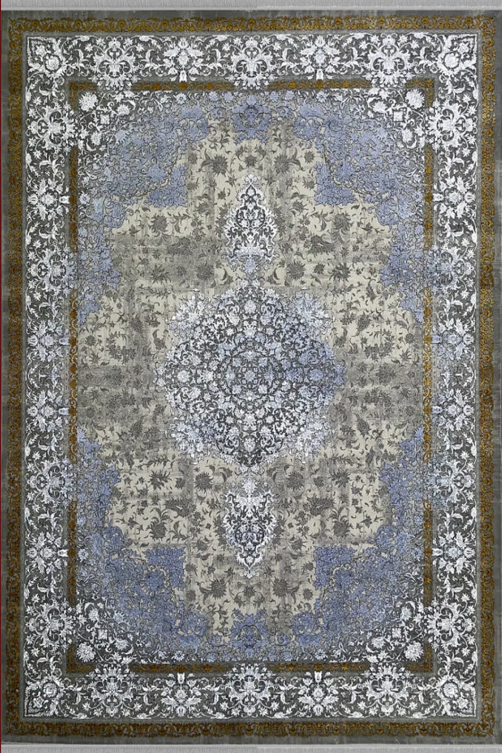 فرش مهدیان 700 شانه کلکسیون دینارسو کد 70039 زمینه دودی-طلایی (برجسته)