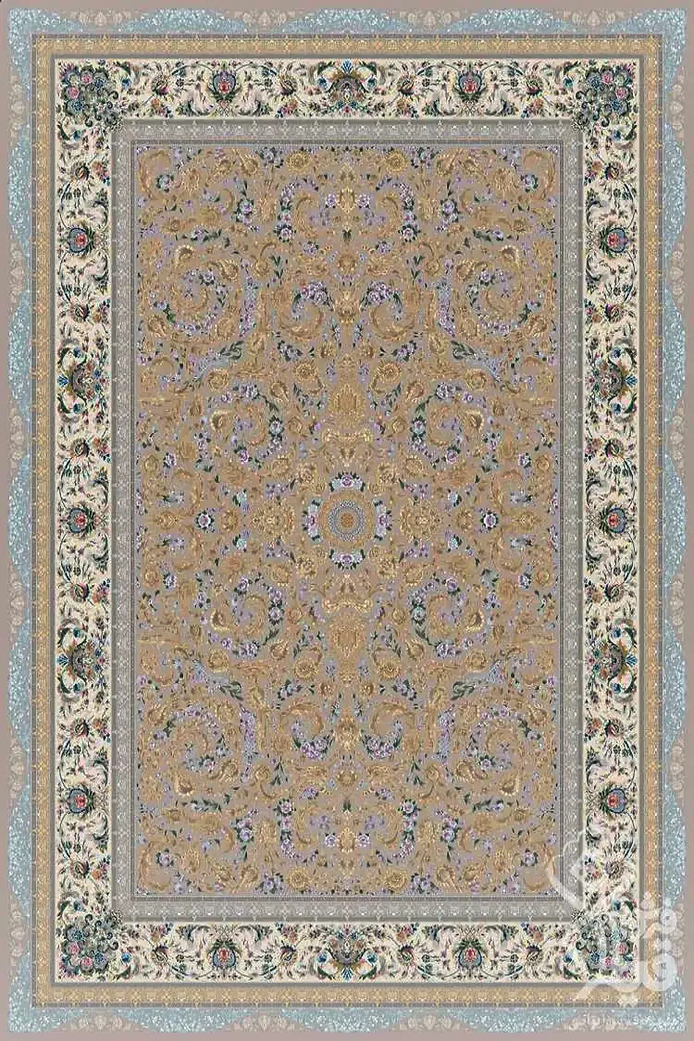 فرش قیطران 1200 شانه کلکسیون نوال طرح آرا زمینه کرم (برجسته)
