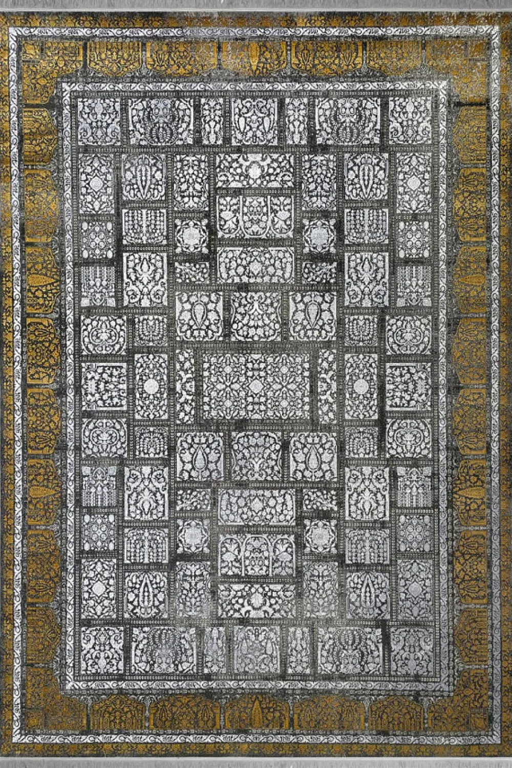 فرش مهدیان 700 شانه کلکسیون دینارسو کد 70032 زمینه ذغالی (برجسته)