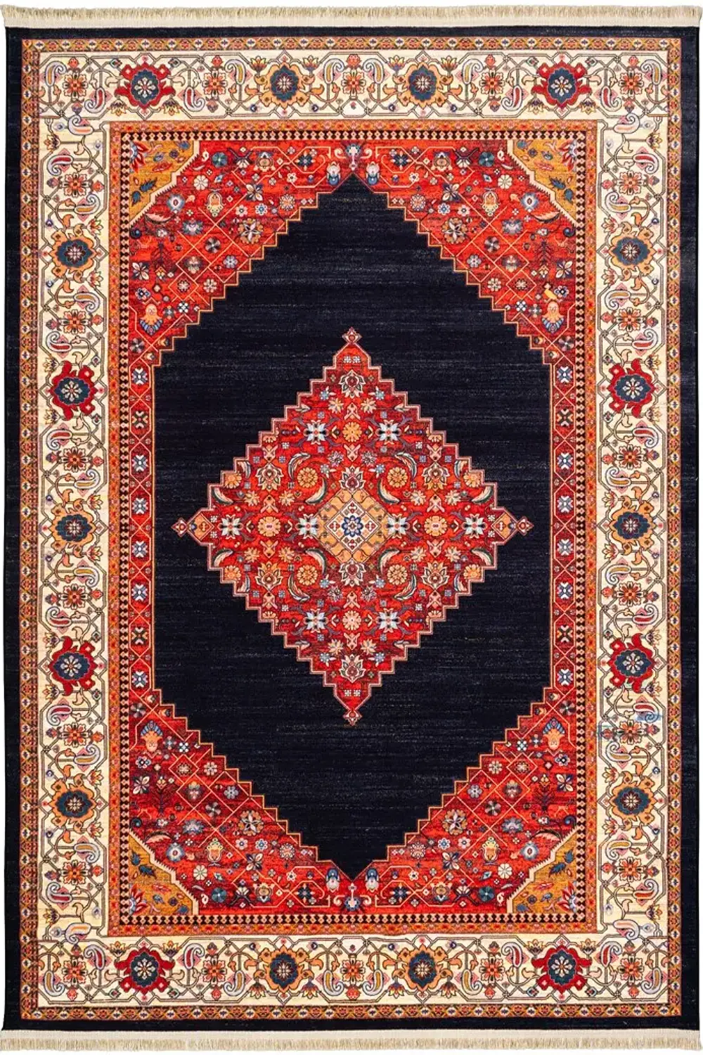 فرش محتشم 1000 شانه کلکسیون سنتی کد 900404 زمینه مشکی (غیربرجسته)