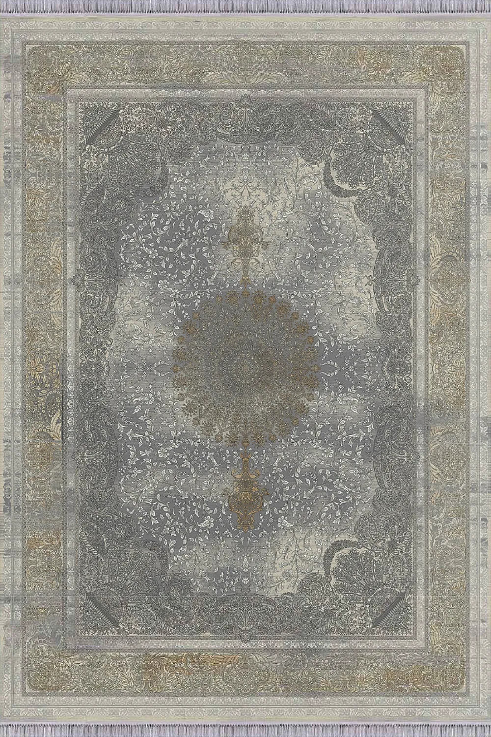 فرش مهدیان 1500 شانه کلکسیون حریر و طلاکوب طرح جورجینا زمینه نسکافه ای (برجسته)