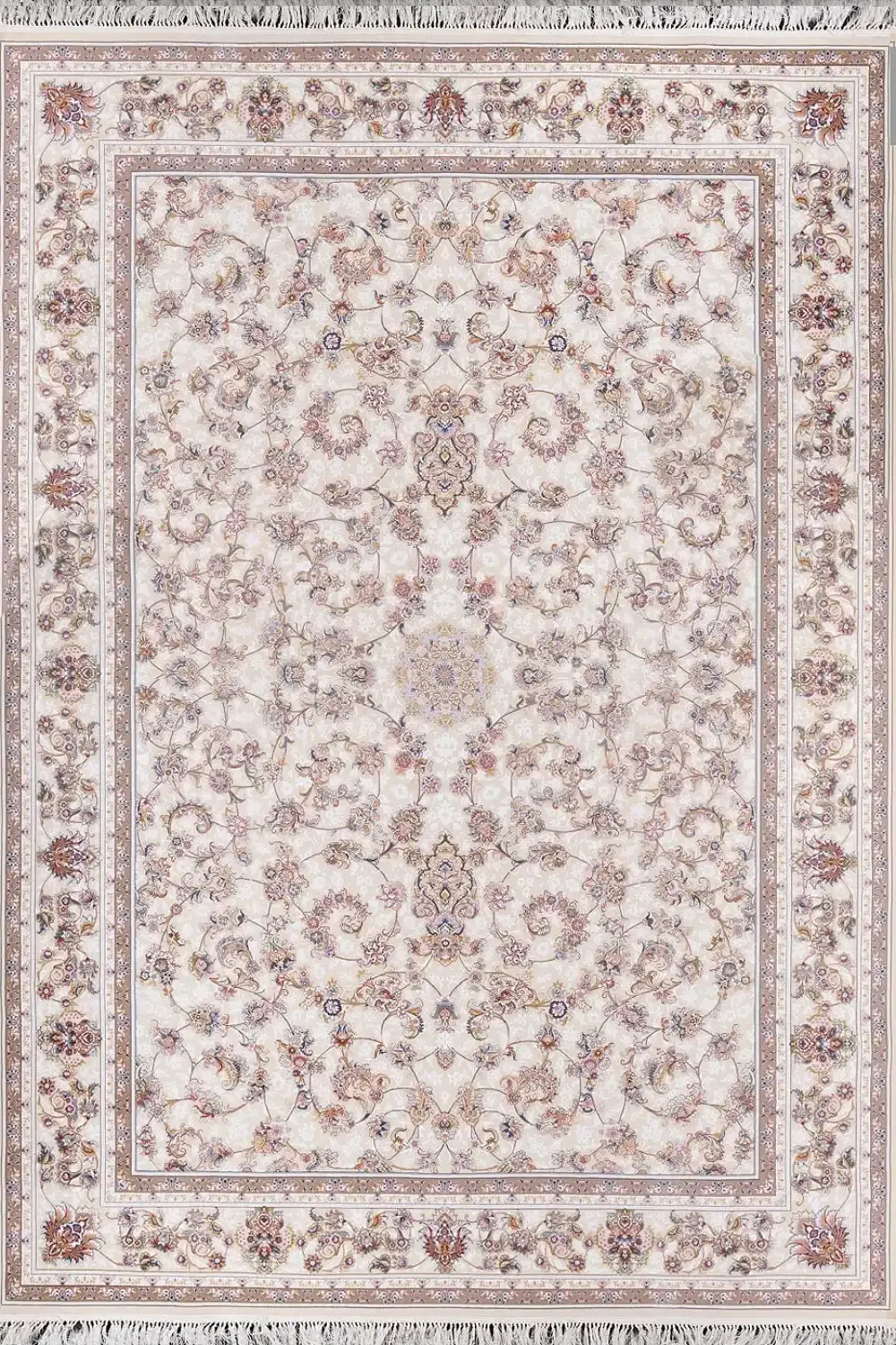 فرش بهشتی 1200 شانه کلکسیون تبریز کد 1460 زمینه کرم (برجسته)