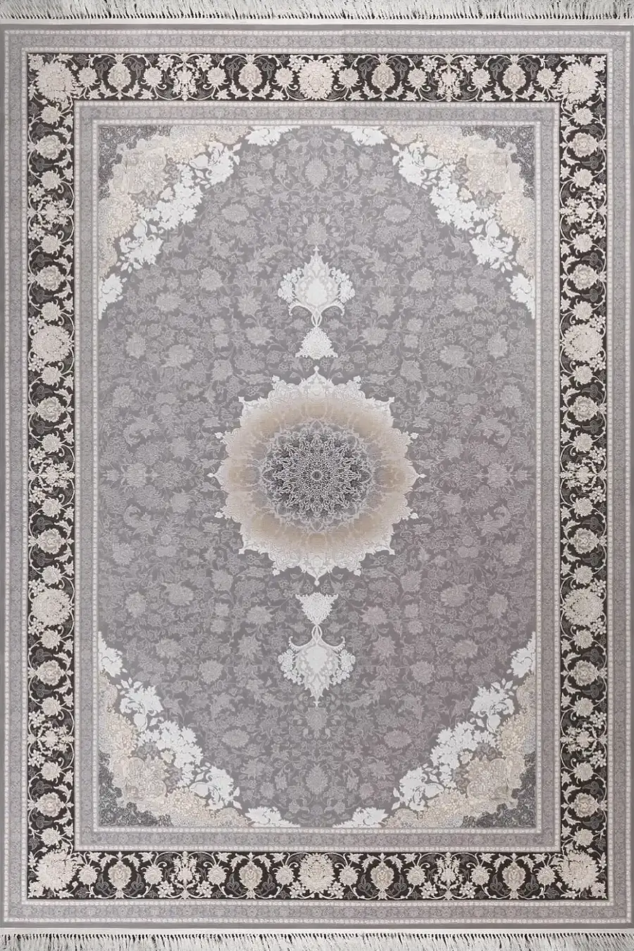 فرش بهشتی تبریز 700 شانه کلکسیون پارمیس کد 3304 زمینه نقره ای (برجسته)