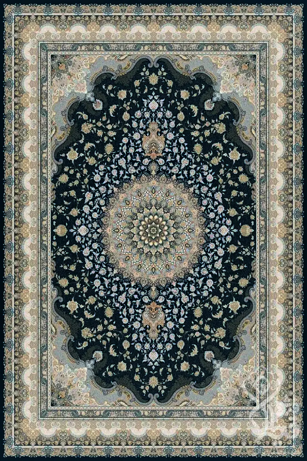 فرش قیطران 1500 شانه کلکسیون 1500 شانه طرح پارامیس زمینه سورمه ای (برجسته)