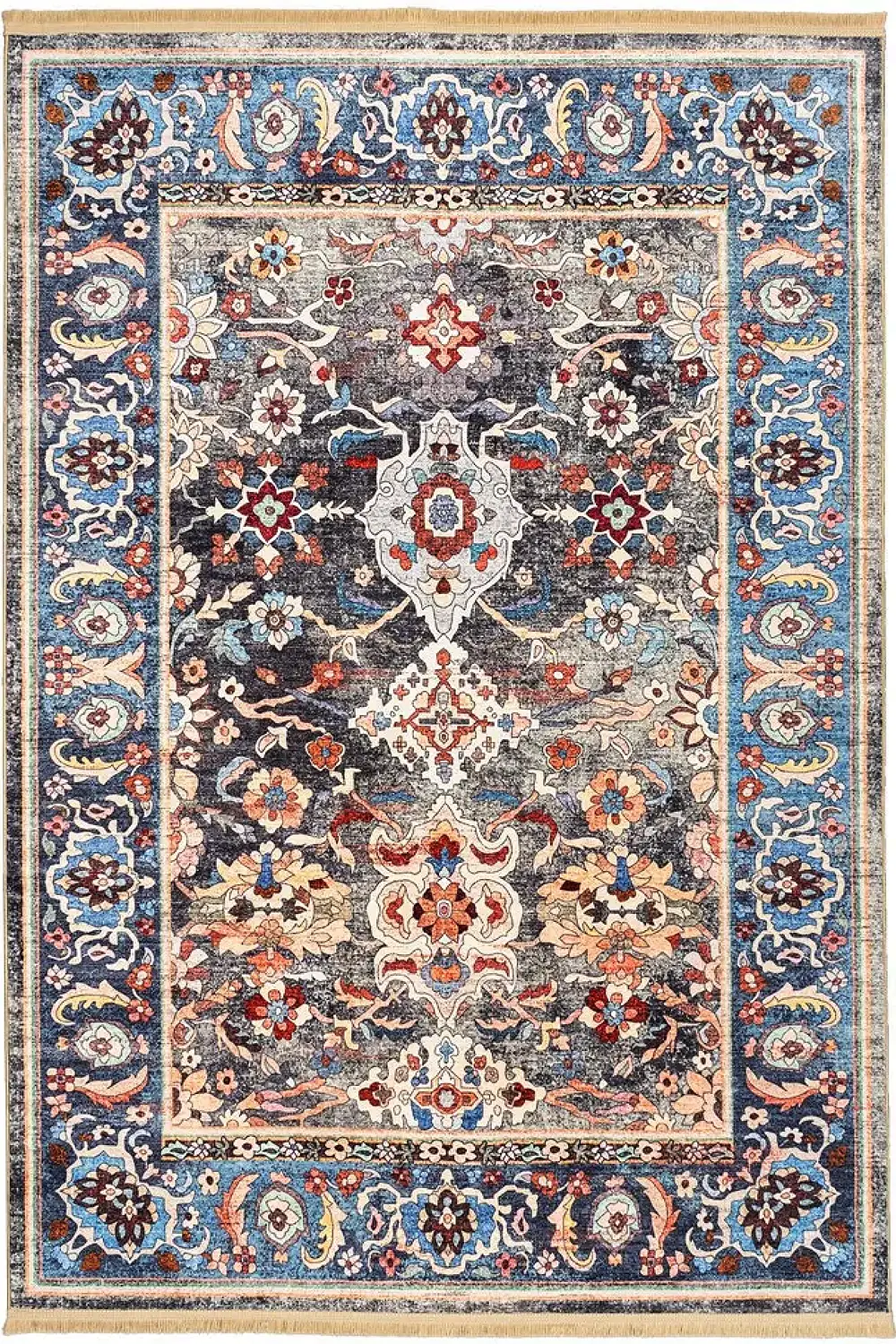 فرش محتشم 1000 شانه کلکسیون سنتی کد 900406 زمینه خاکستری (غیربرجسته)