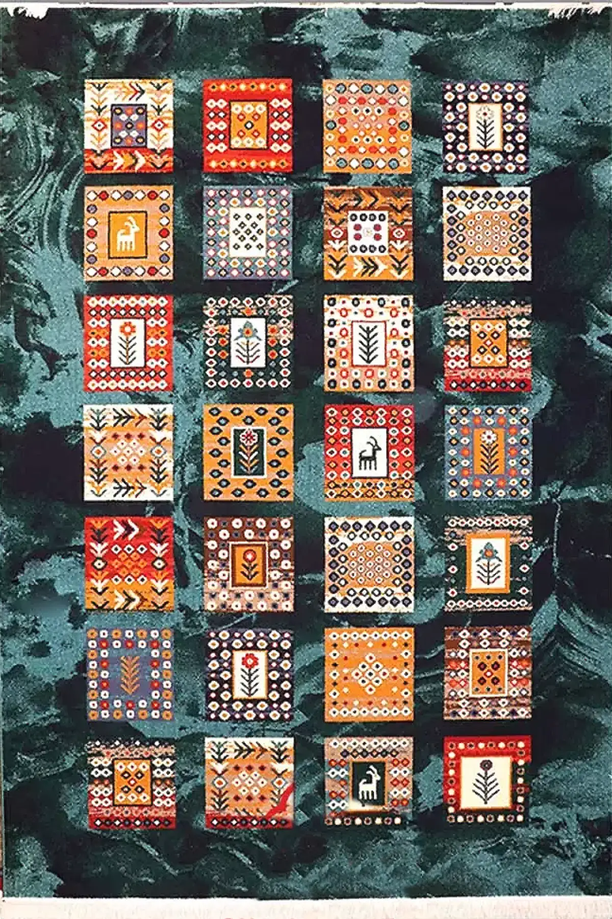 فرش ستاره کویر یزد کلکسیون شاهسون کد SH-B072-9073 زمینه سبز تیره (غیربرجسته)