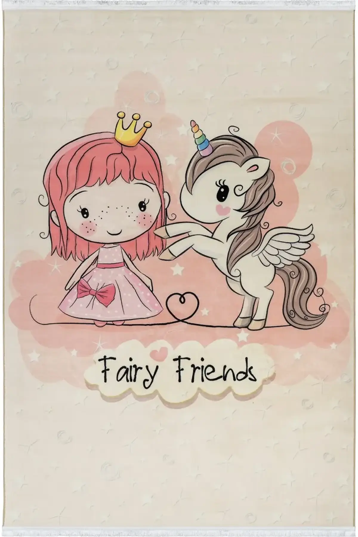 فرش محتشم اتاق کودک طرح اسب تک شاخ کد 25KD0040 زمینه صورتی (غیربرجسته)