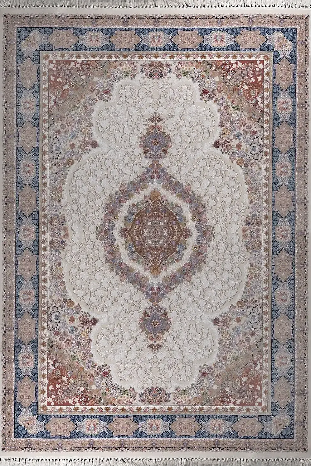 فرش بهشتی 1200 شانه کلکسیون تبریز کد 1383 زمینه کرم (برجسته)