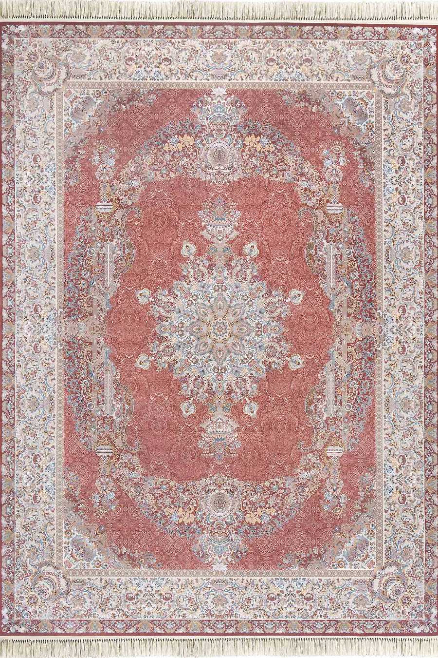 فرش داریوش 1500 شانه کلکسیون مینیاتور کد D1528 زمینه گلبهی (برجسته)