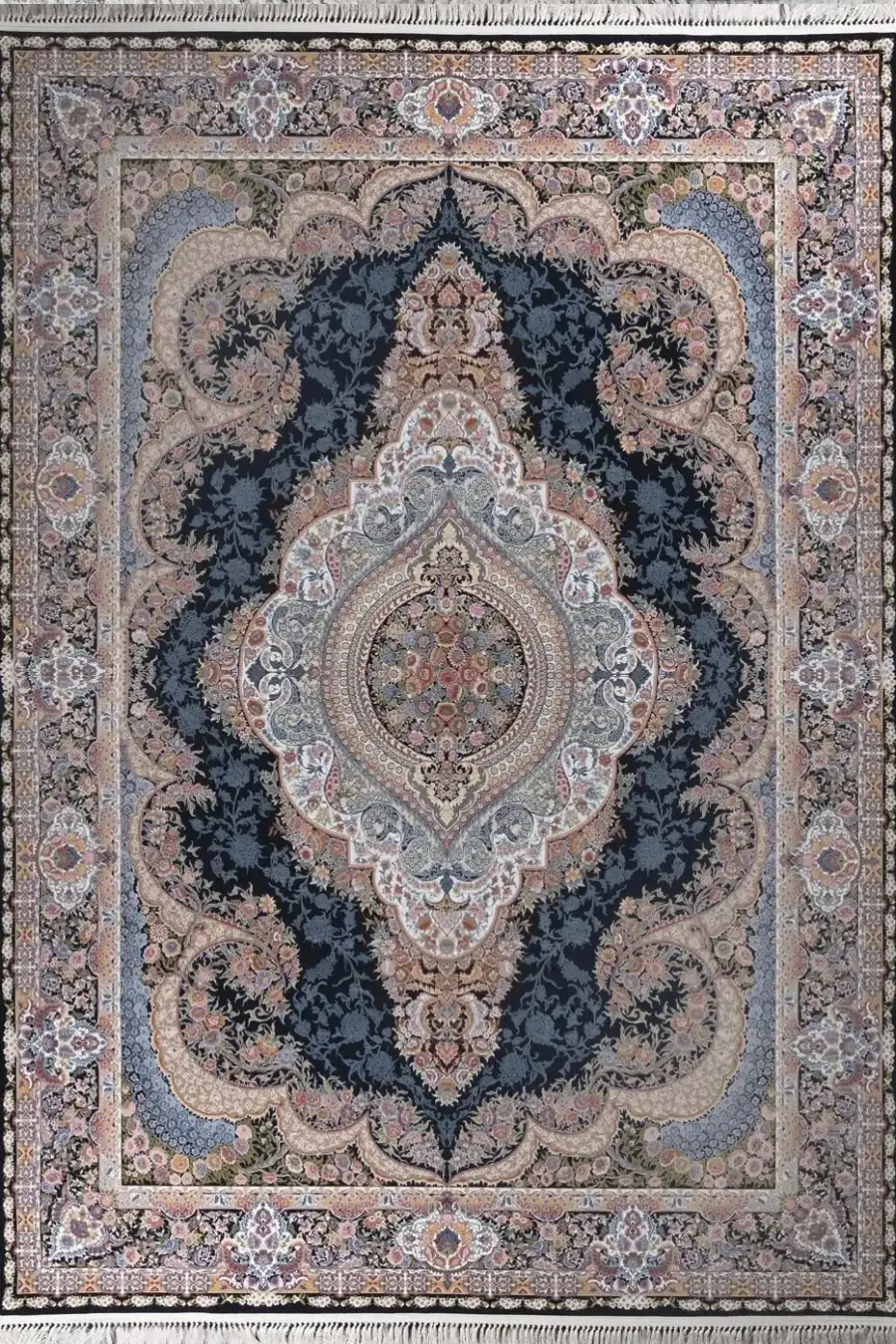 فرش بهشتی 1200 شانه کلکسیون تبریز کد 1131 زمینه مشکی (برجسته)