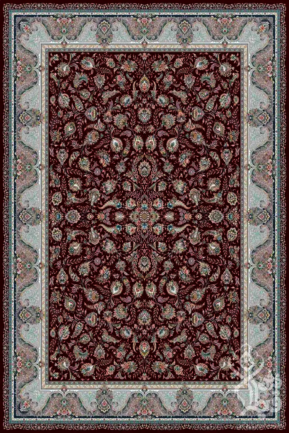 فرش قیطران 1200 شانه کلکسیون پارادایس طرح ایوا زمینه رناسی (برجسته)