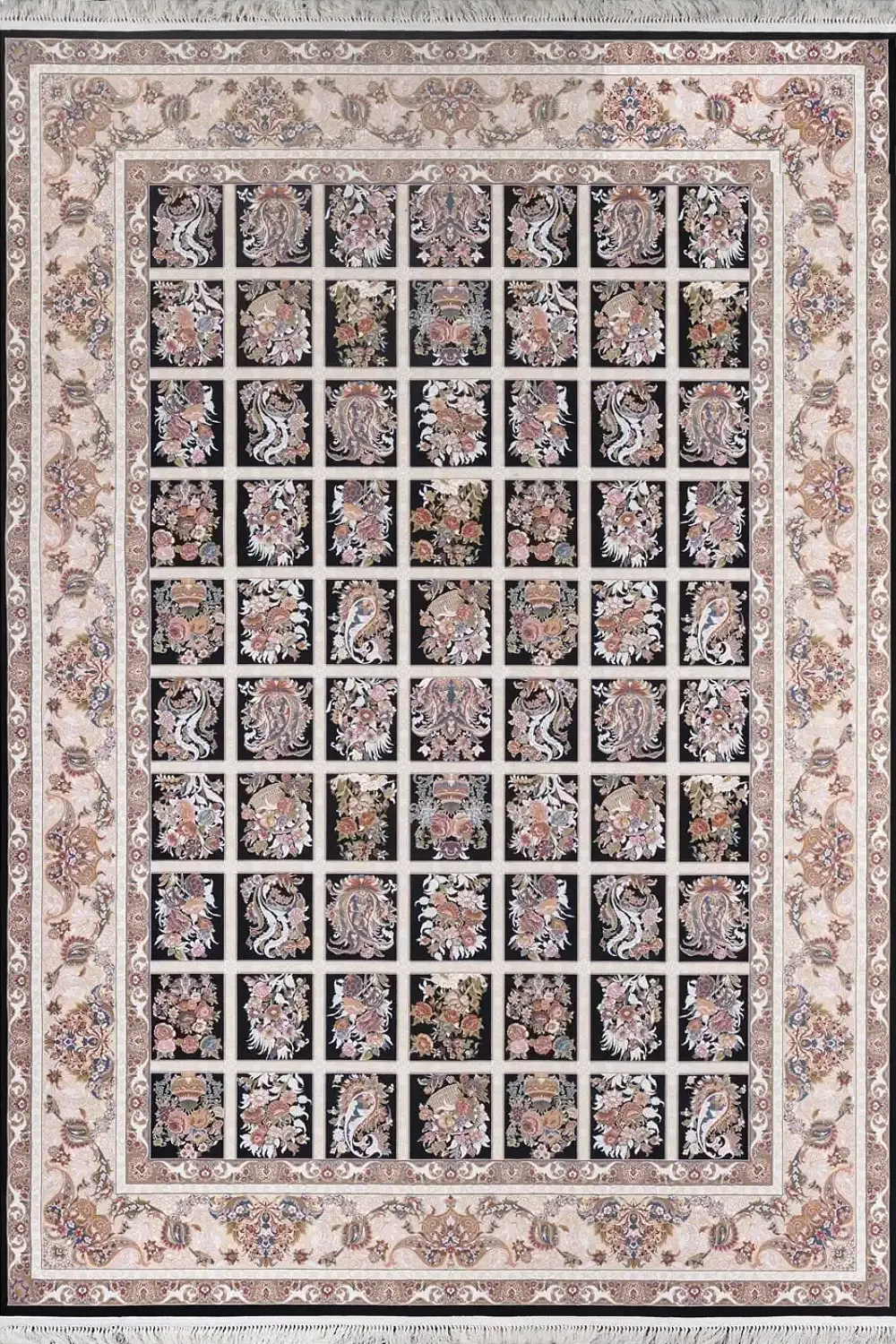 فرش بهشتی 1200 شانه کلکسیون تبریز کد 1361 زمینه سورمه ای (برجسته)