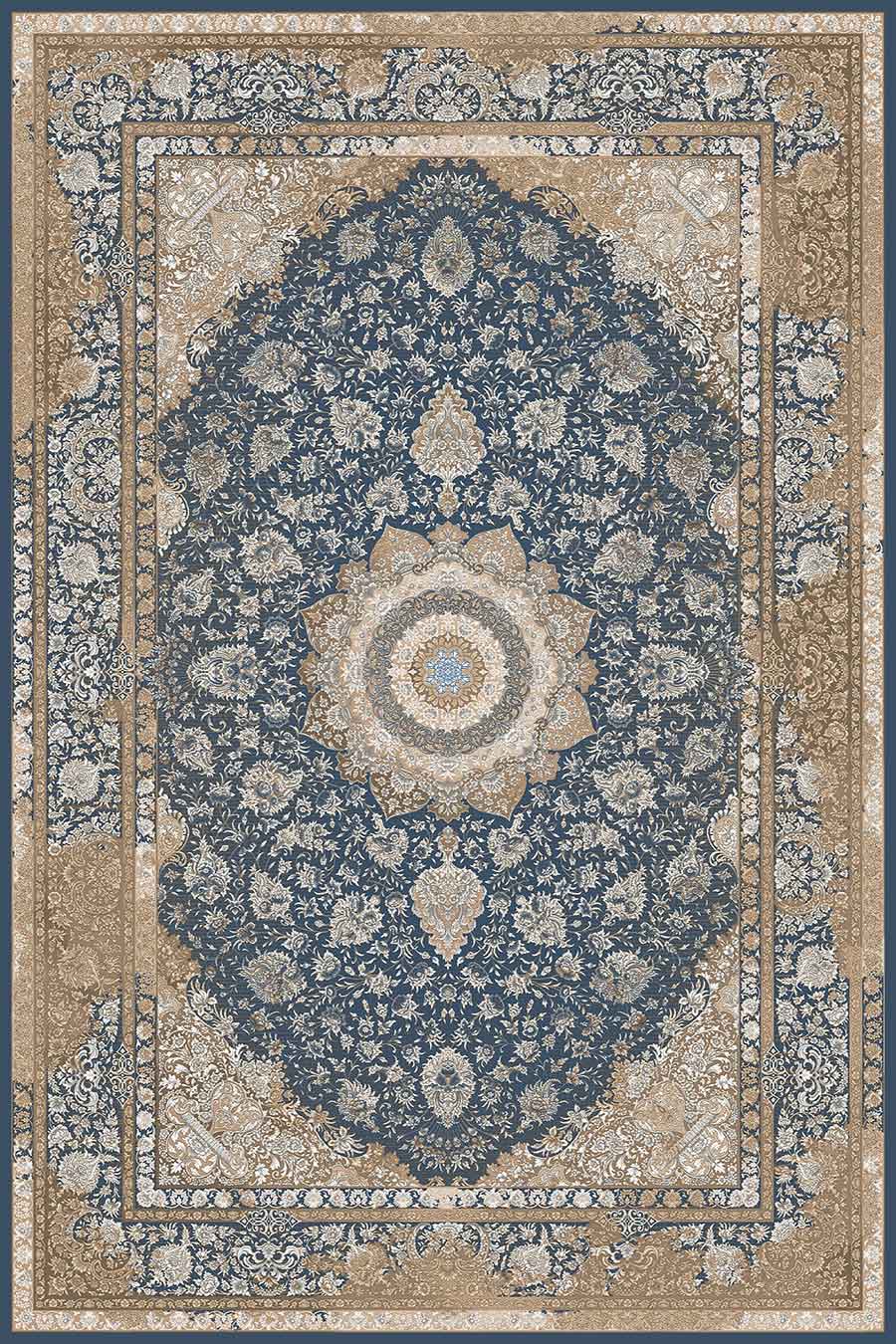 فرش ستاره کویر یزد 1000 شانه کلکسیون عالی قاپو کد HA51L زمینه 3066 (برجسته)