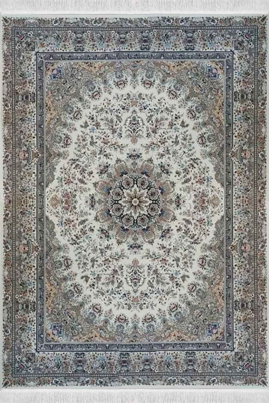 فرش مشهد 1700 شانه کد 817255 زمینه کرم-موشی (برجسته)